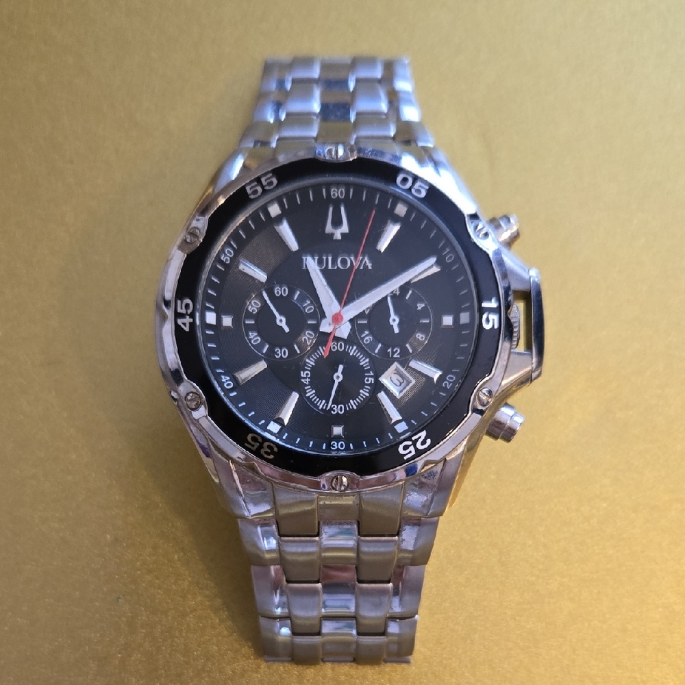 Bulova Silver Bracelet Watch with Black Dial